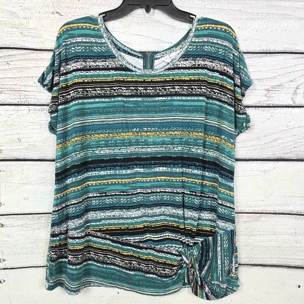 Christopher & Banks Petite XL Teal Stripe Tie Top
